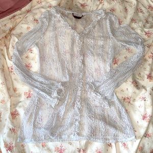 bodyline sheer white lace top with ruffles 💖 5 for $25